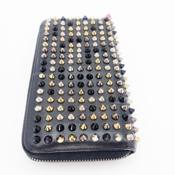 CHRISTIAN LOUBOUTIN Clutch Black PANETTONE Leather Wallet Empire Spike NO OFFERS - Picture 4 of 11
